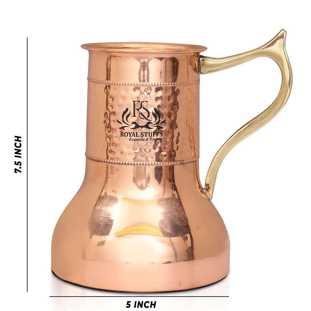 Lily Pot Copper Water Jug Inbuilt Glass Antique Elegant Design (1000 ML) - Royalstuffs.com