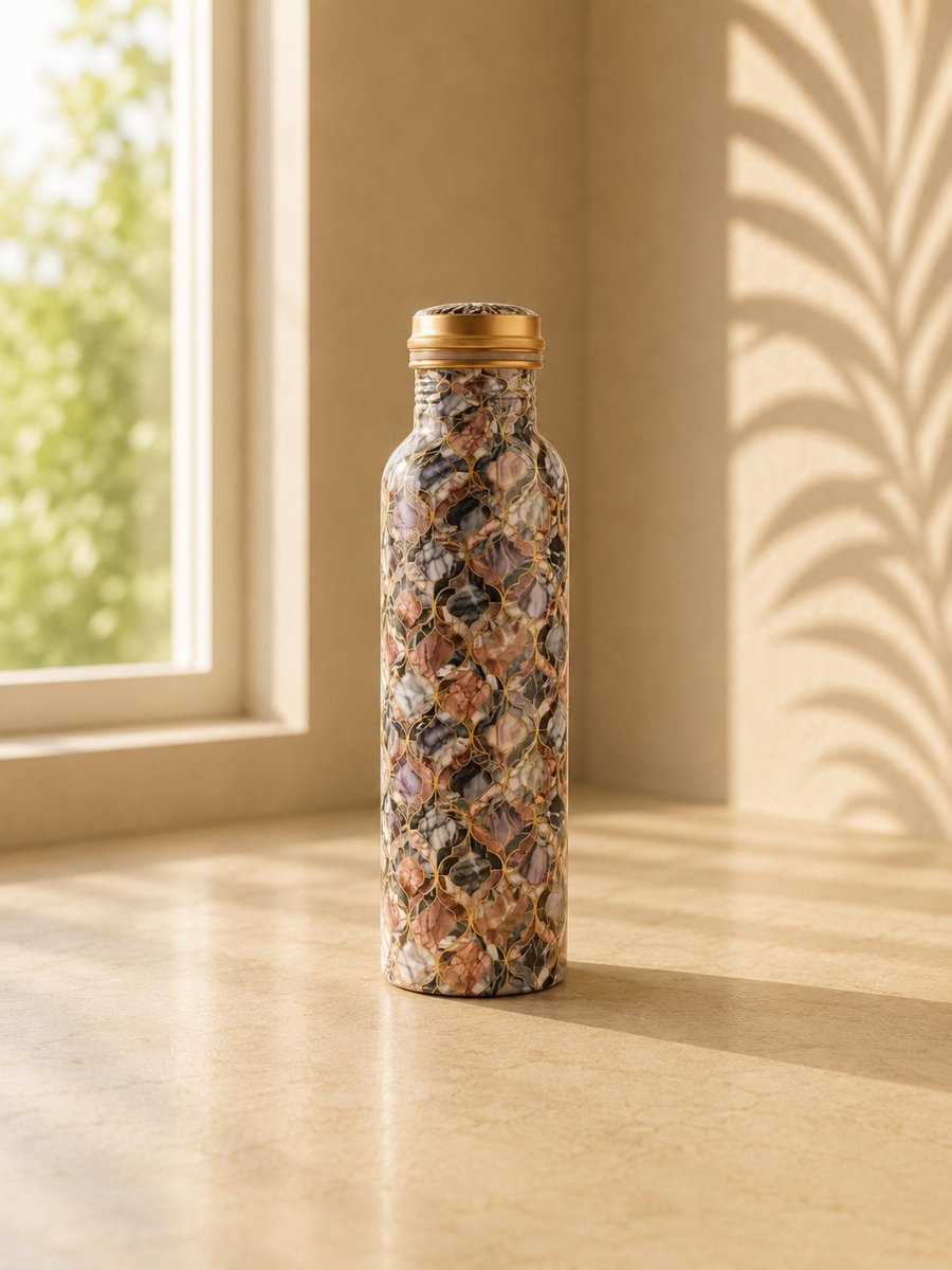 Meena Printed 1000ML Copper Water Bottle | Leak Proof Ayurvedic Drinkware - Royalstuffs.com