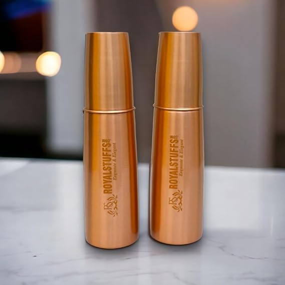 Pack of 2 Copper Water Bottle 1LTR Extra Large - an Ayurvedic Pure Copper Vessel- Helps to Drink More Water, Lower Your Sugar Intake and Enjoy The Health Benefits - Gift Pack - Royalstuffs.com