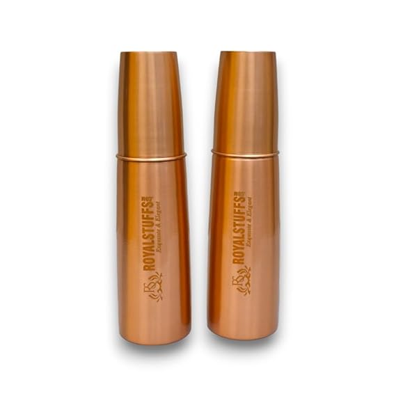 Pack of 2 Copper Water Bottle 1LTR Extra Large - an Ayurvedic Pure Copper Vessel- Helps to Drink More Water, Lower Your Sugar Intake and Enjoy The Health Benefits - Gift Pack - Royalstuffs.com