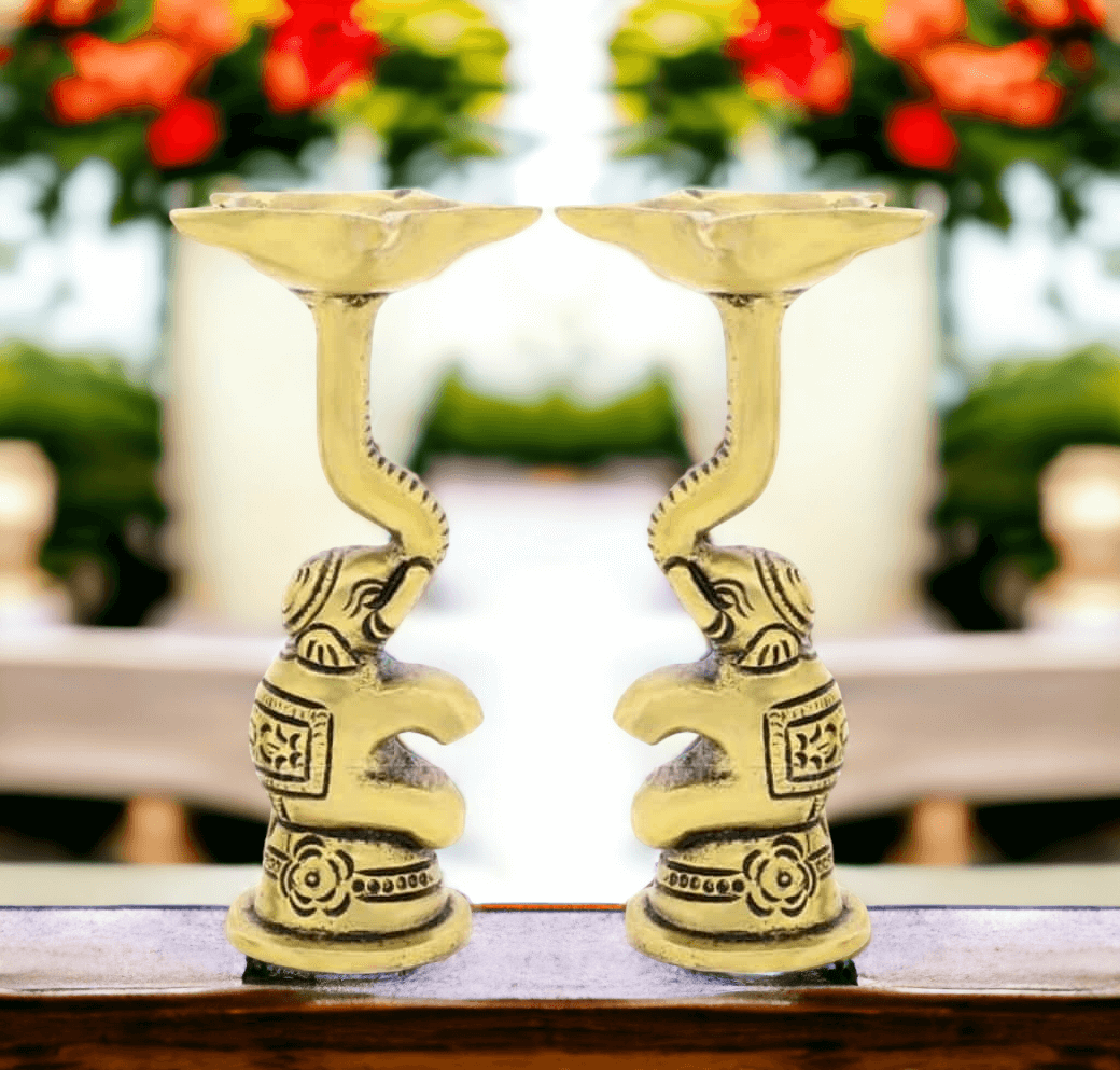 Pair of Elephant Design Handmade Ethnic Diya Oil Wick - Royalstuffs.com