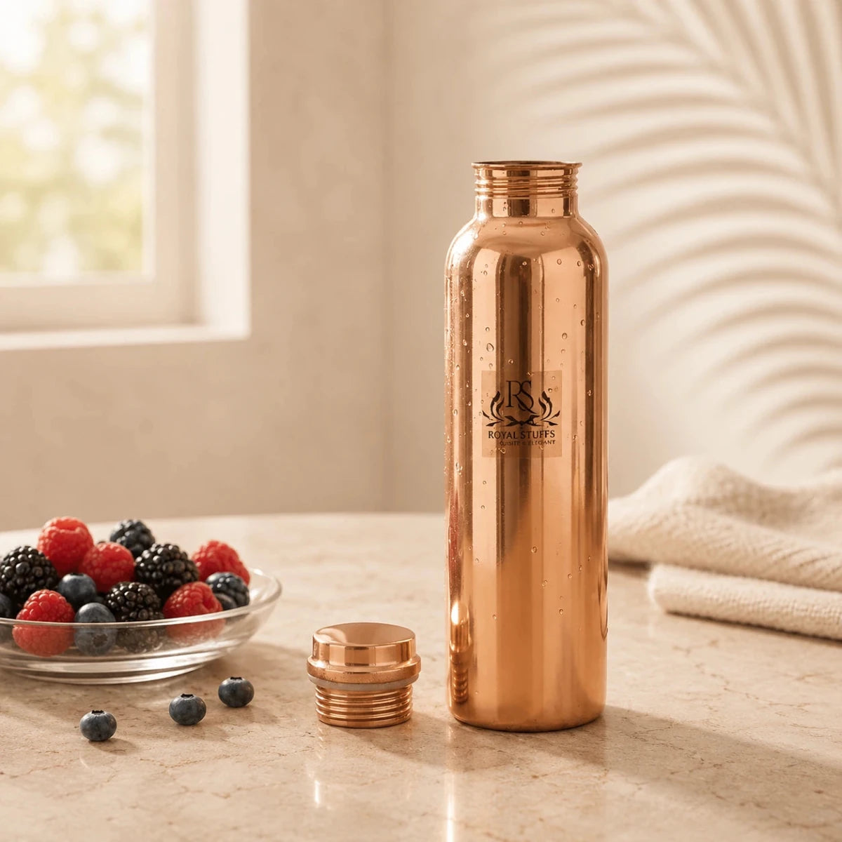 Plain Shine Copper Water Bottle 900ML - Royalstuffs.com