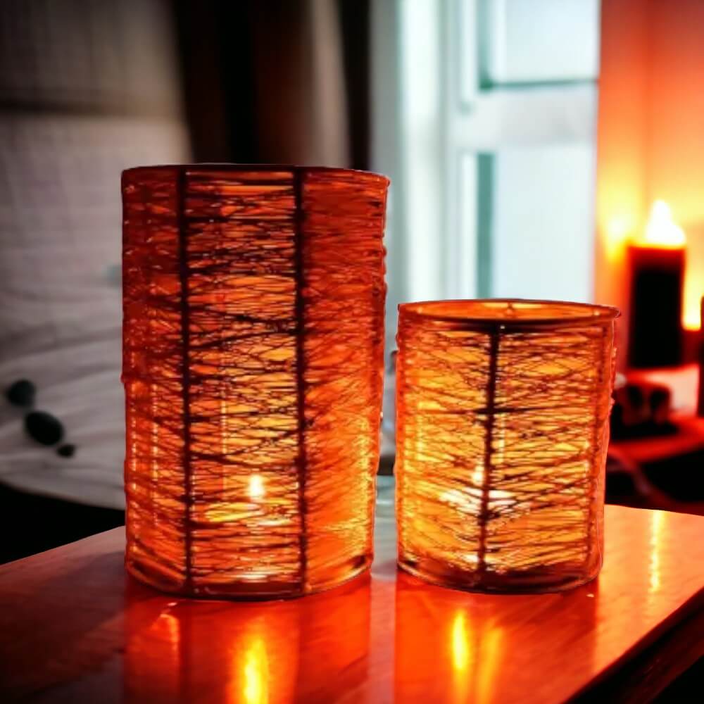 ROYALSTUFFS Golden Metal Wire Tea Light Candle Holder/Candle Stand for Home Decor Iron Tealight Holder Set (Gold, Pack of 2)