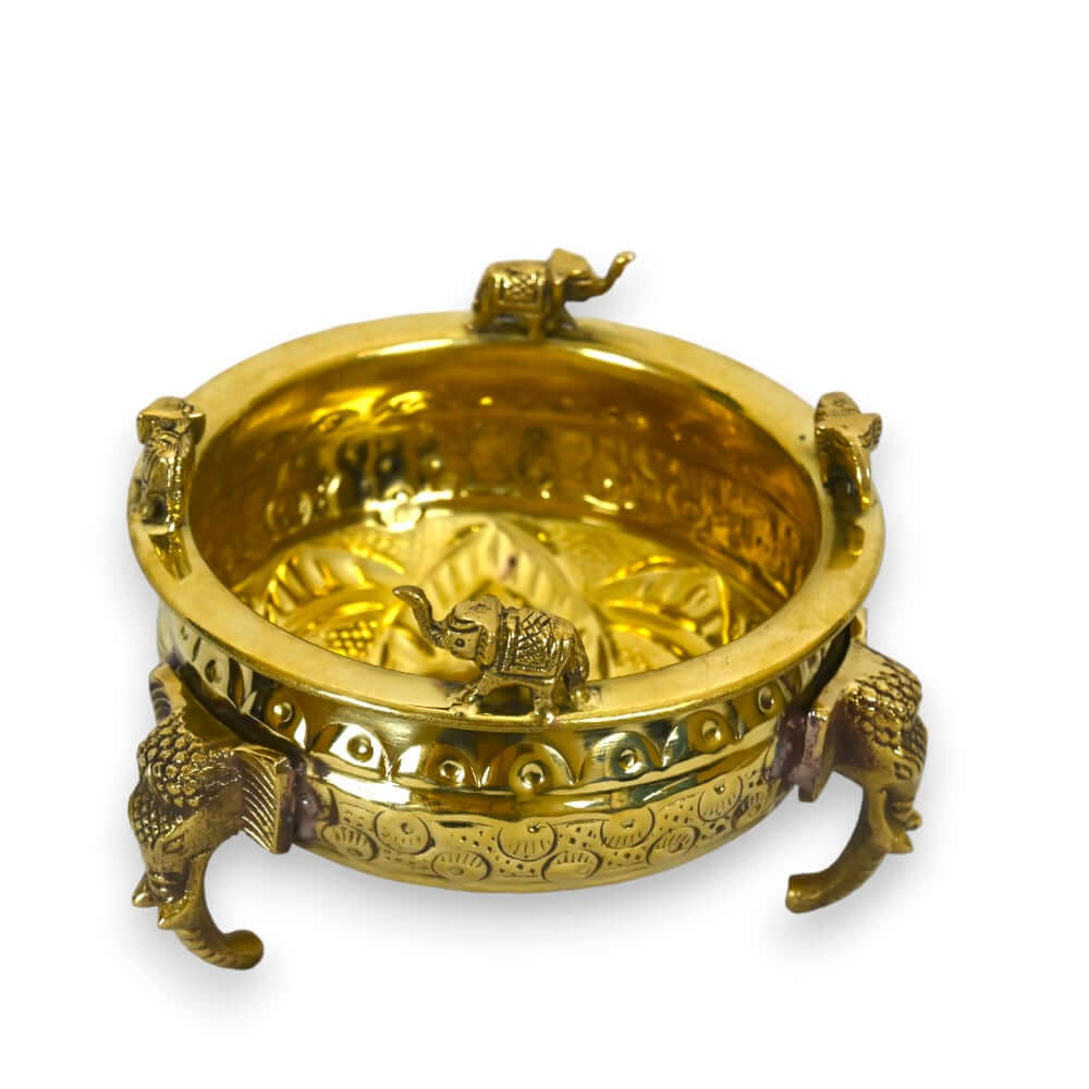 Pure Brass Beautiful 6 Inch Urli | Best Home Décor and Gift Item | Authentic & Handcrafted Material (Elephant Small ) - Royalstuffs.com