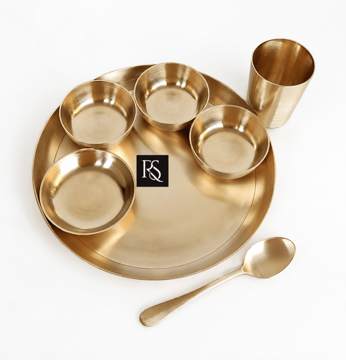 Pure Brass Matt Finish 7-Piece Dinner Set / Thali Set - Royalstuffs.com
