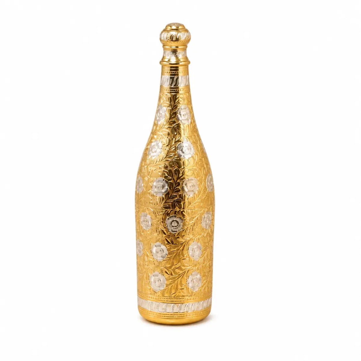 Pure Brass Royal Champagne Bottle – Hand Carved Big Size 16 Inch Decorative Showpiece - Royalstuffs.com