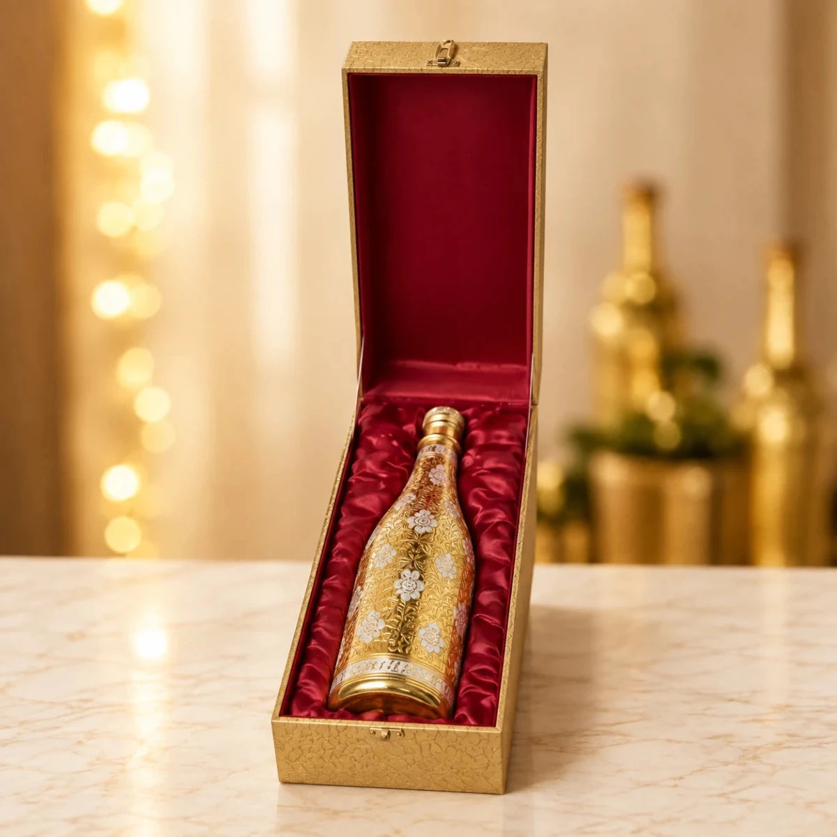Pure Brass Royal Champagne Bottle – Hand Carved Big Size 16 Inch Decorative Showpiece - Royalstuffs.com