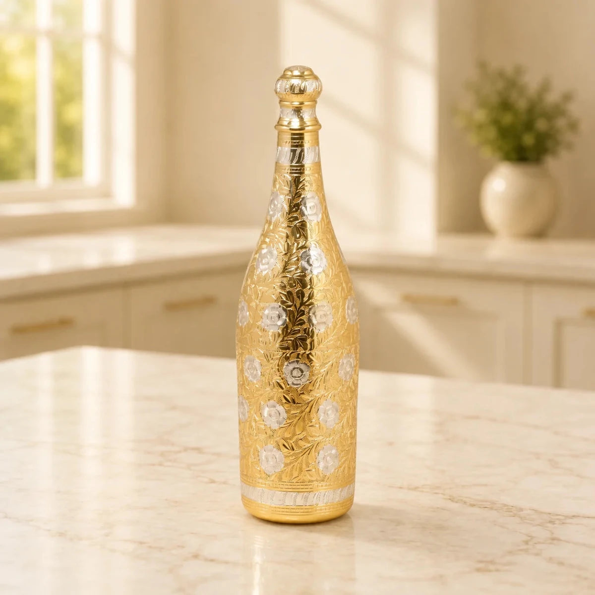 Pure Brass Royal Champagne Bottle – Hand Carved Big Size 16 Inch Decorative Showpiece - Royalstuffs.com