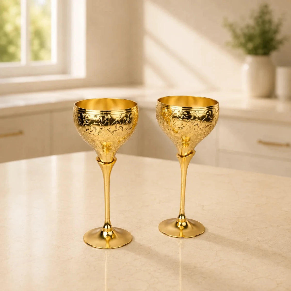 Pure Brass Set of 2 Royal Wine Glasses with Luxury Gift Box – Handcrafted Drinkware - Royalstuffs.com