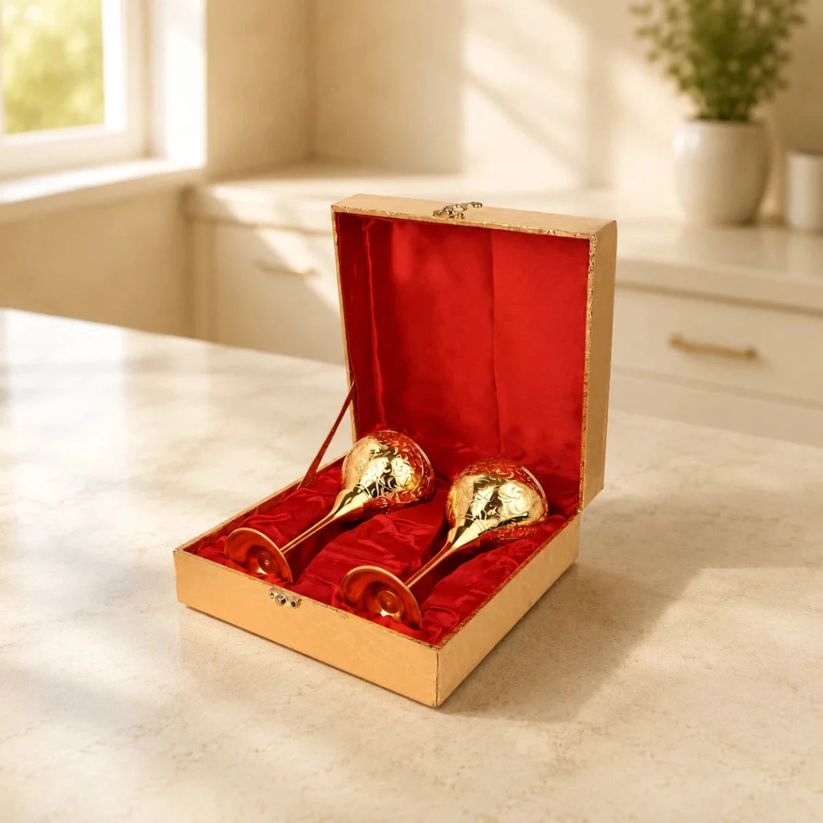 Pure Brass Set of 2 Royal Wine Glasses with Luxury Gift Box – Handcrafted Drinkware - Royalstuffs.com