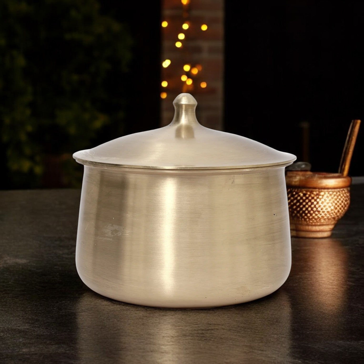 Pure Kansa Handi – Deep Traditional Serving Bowl Set with Lid & Ladle | Handmade Bronze Handi - Royalstuffs.com