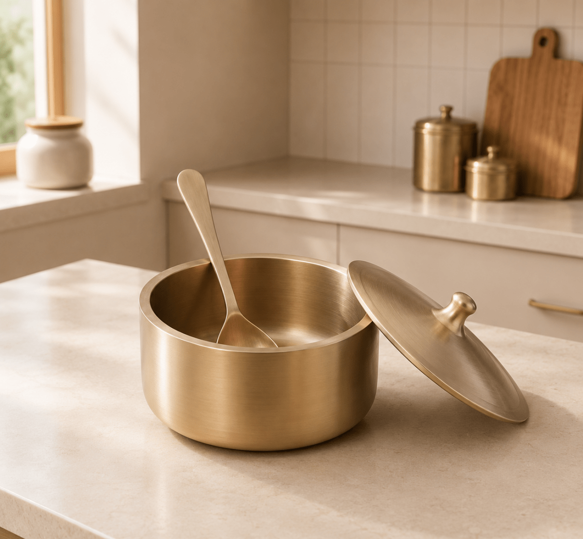 Pure Kansa Handi – Deep Traditional Serving Bowl Set with Lid & Ladle | Handmade Bronze Handi - Royalstuffs.com