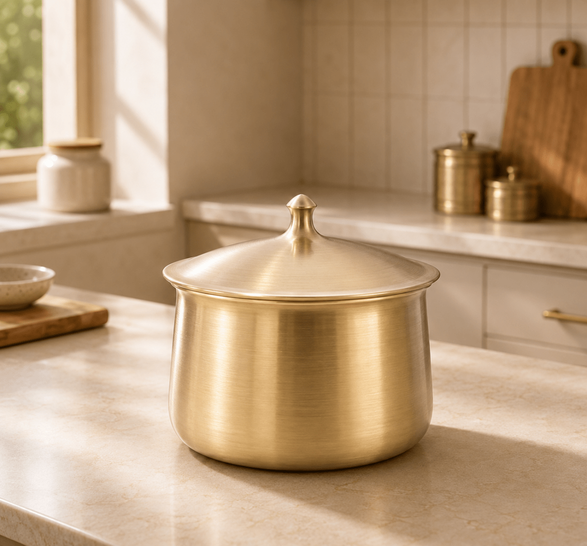 Pure Kansa Handi – Deep Traditional Serving Bowl Set with Lid & Ladle | Handmade Bronze Handi - Royalstuffs.com