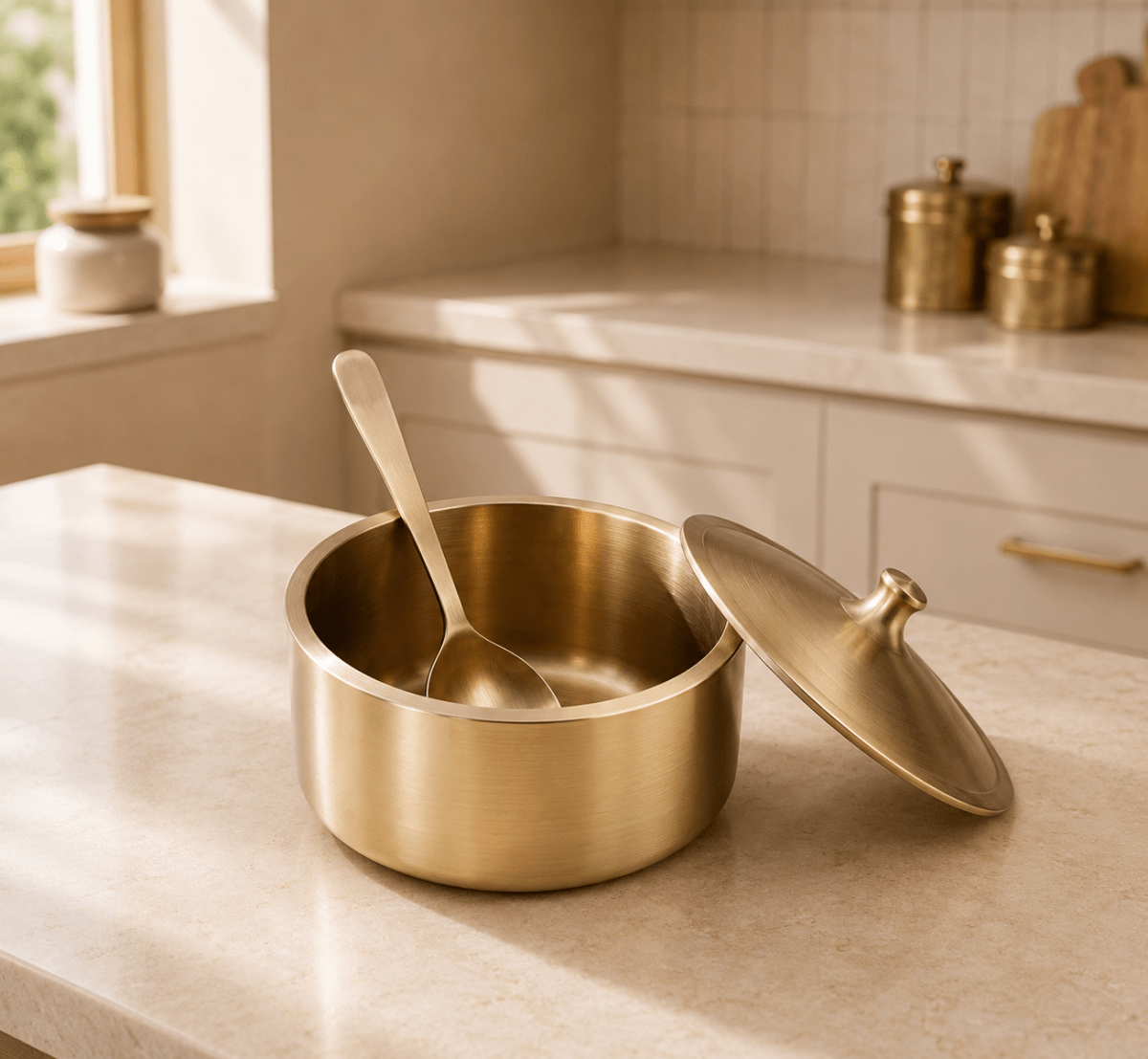 Pure Kansa Handi – Deep Traditional Serving Bowl Set with Lid & Ladle | Handmade Bronze Handi - Royalstuffs.com