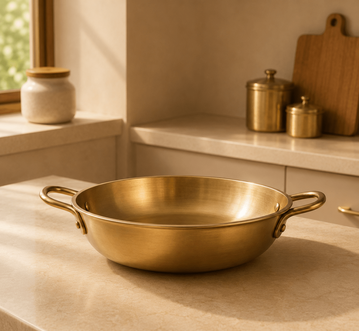 Pure Kansa Kadai with Broad Handles | Handmade Bronze Kadhai for Traditional Cooking - Royalstuffs.com