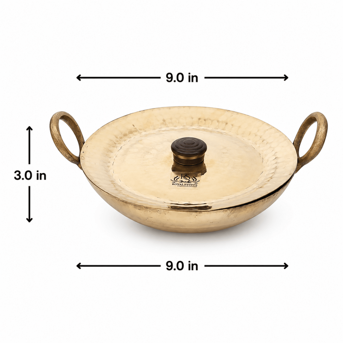 Round Base Handmade Brass Kadhai with Tin (Kalai) Coating & Brass Lid - Royalstuffs.com