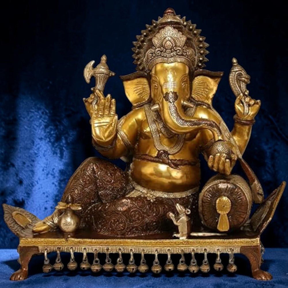 Royal India Brass Lord Ganesha Sitting on Chowki, Height: 15",Weight:14.5 Kg. - Royalstuffs.com