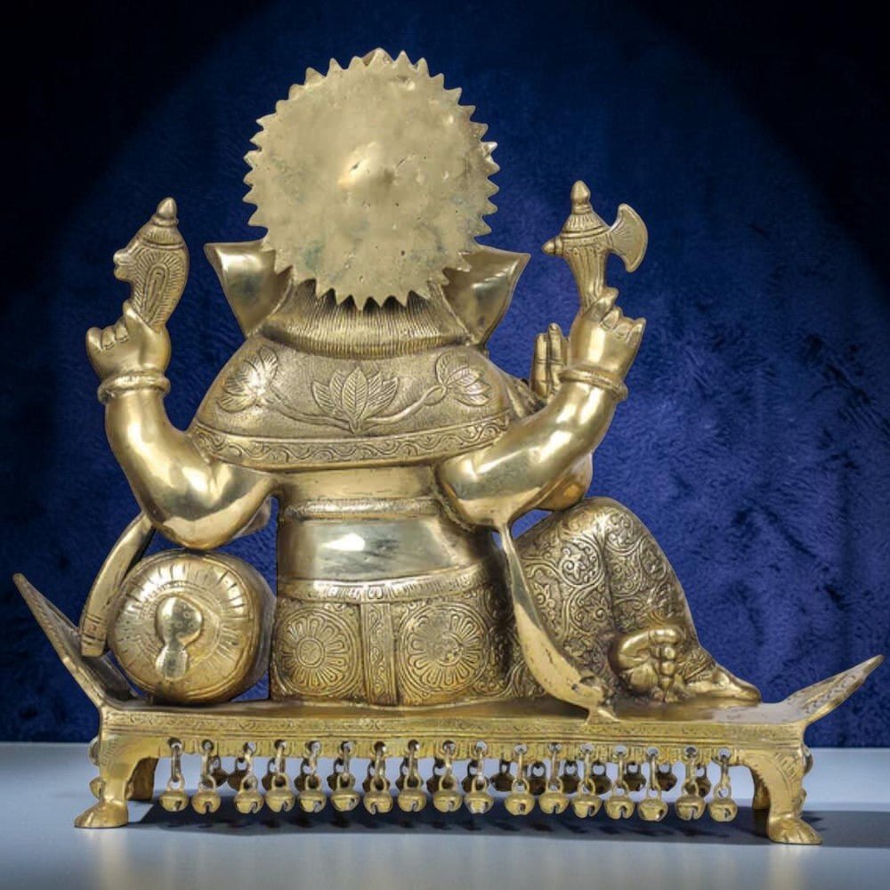 Royal India Brass Lord Ganesha Sitting on Chowki, Height: 15",Weight:1.45Kg - Royalstuffs.com