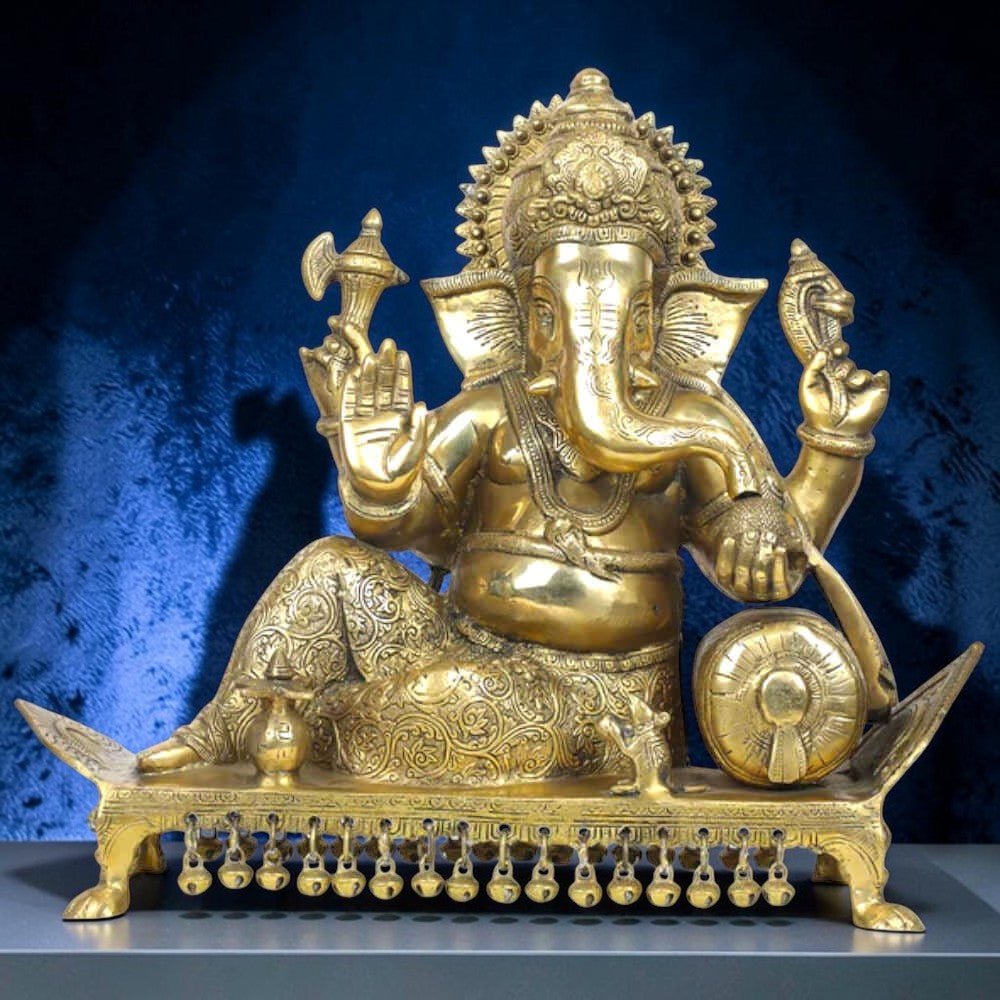 Royal India Brass Lord Ganesha Sitting on Chowki, Height: 15",Weight:1.45Kg - Royalstuffs.com