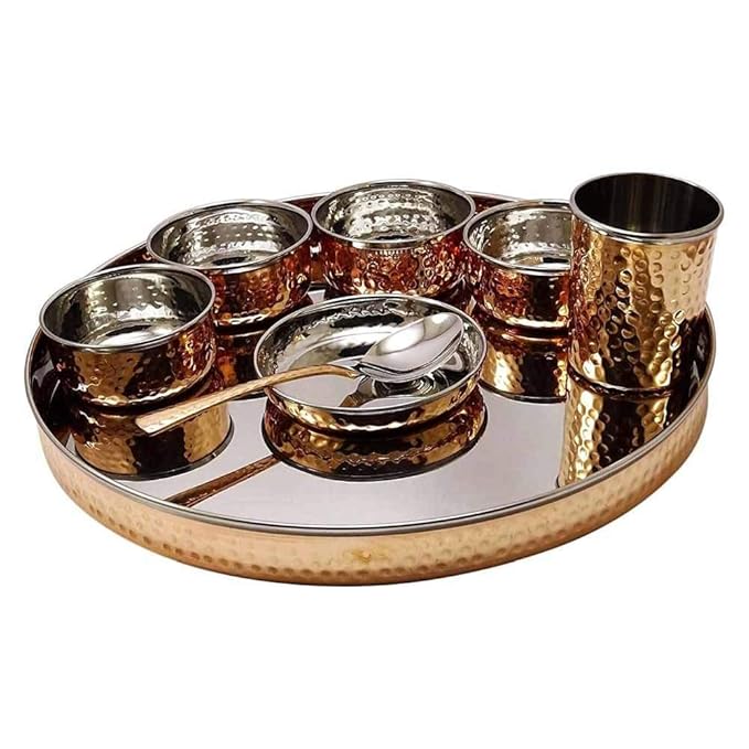 Royal Metallic Black Steel Dinner Thali Set – Copper & Steel, 8 Pc, 2.63 Kg - Royalstuffs.com