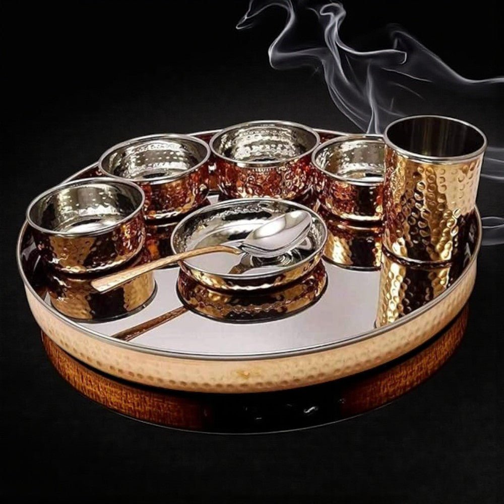 Royal Metallic Black Steel Dinner Thali Set – Copper & Steel, 8 Pc, 2.63 Kg - Royalstuffs.com