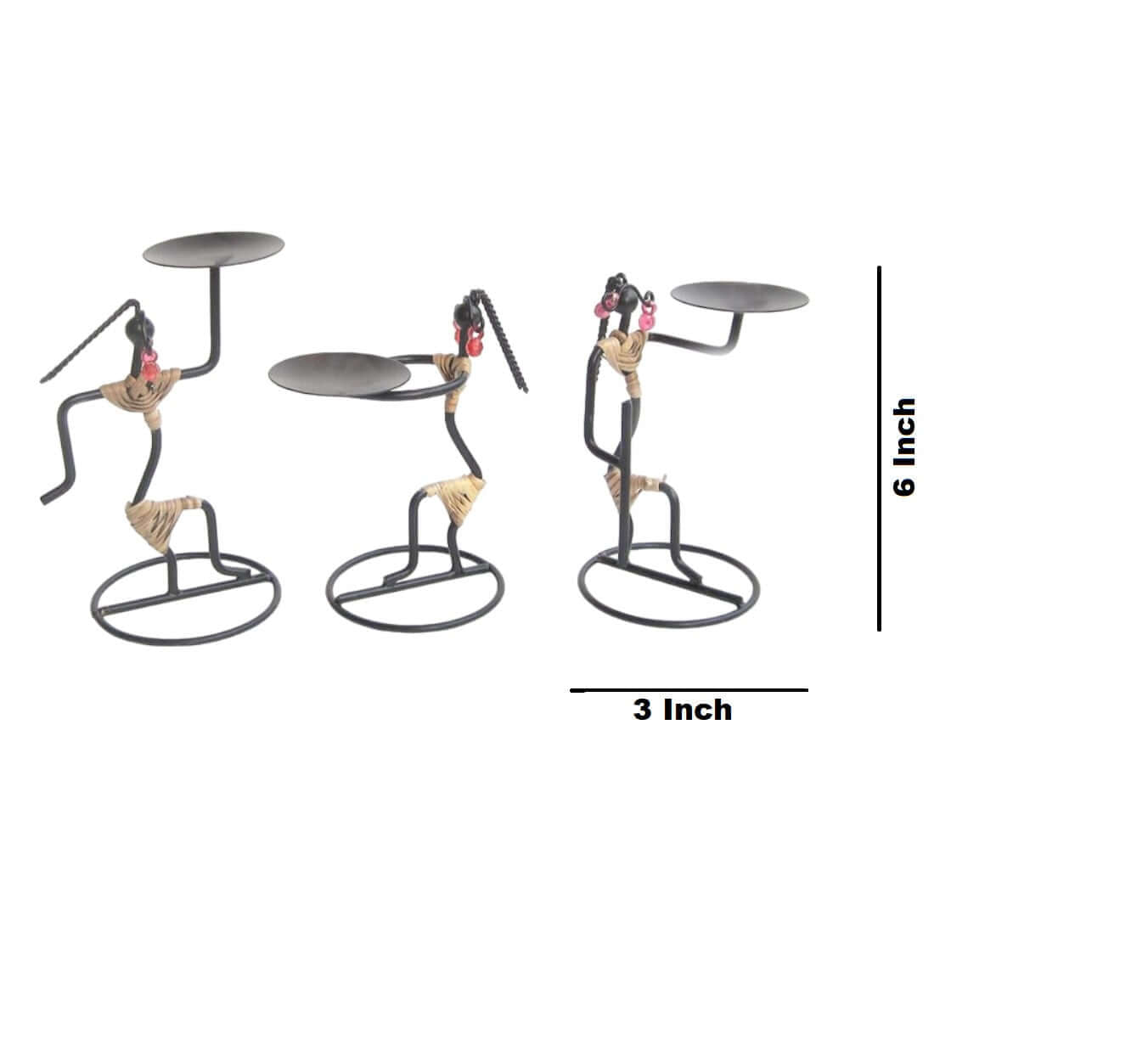 ROYALSTUFFS 3 Dancing Figurines Double Candle Holders Metal Art Decor (3 X 3 X 6 Inches) - Royalstuffs.com