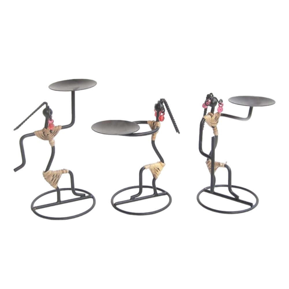 ROYALSTUFFS 3 Dancing Figurines Double Candle Holders Metal Art Decor (3 X 3 X 6 Inches) - Royalstuffs.com