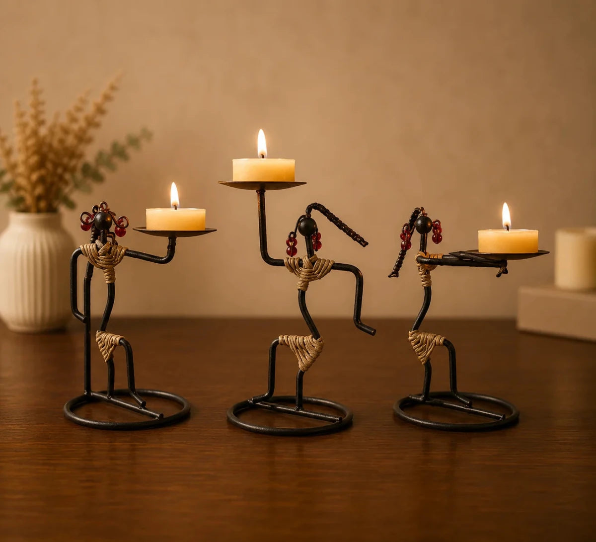 ROYALSTUFFS 3 Dancing Figurines Double Candle Holders Metal Art Decor (3 X 3 X 6 Inches) - Royalstuffs.com