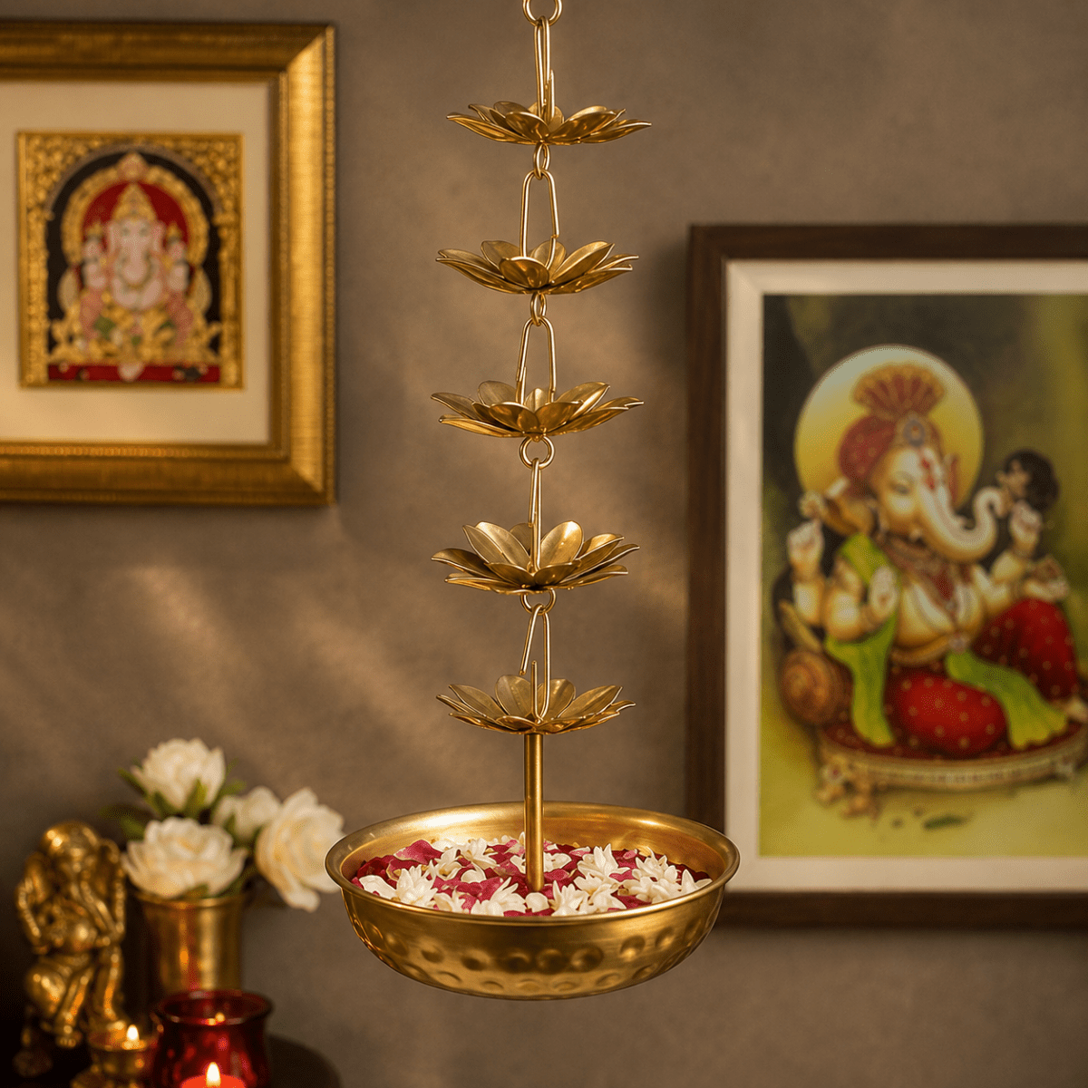 ROYALSTUFFS Beautiful Handcrafted Decorative Diya Rangoli Bowls for Floating Flowers with T- Light Candles | Tea Light Candle Holder for Diwali & Navratri Metal Height (30 Inch) - Royalstuffs.com