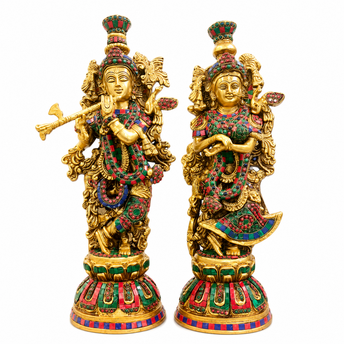 ROYALSTUFFS Brass Big Radha Krishna Idol/Multicolour Stone Work Showpiece/Standing on Flower Base Radhe Krishna Murti/for Home Office Temple/Standard Idol ( 17.8 Kg) - Royalstuffs.com