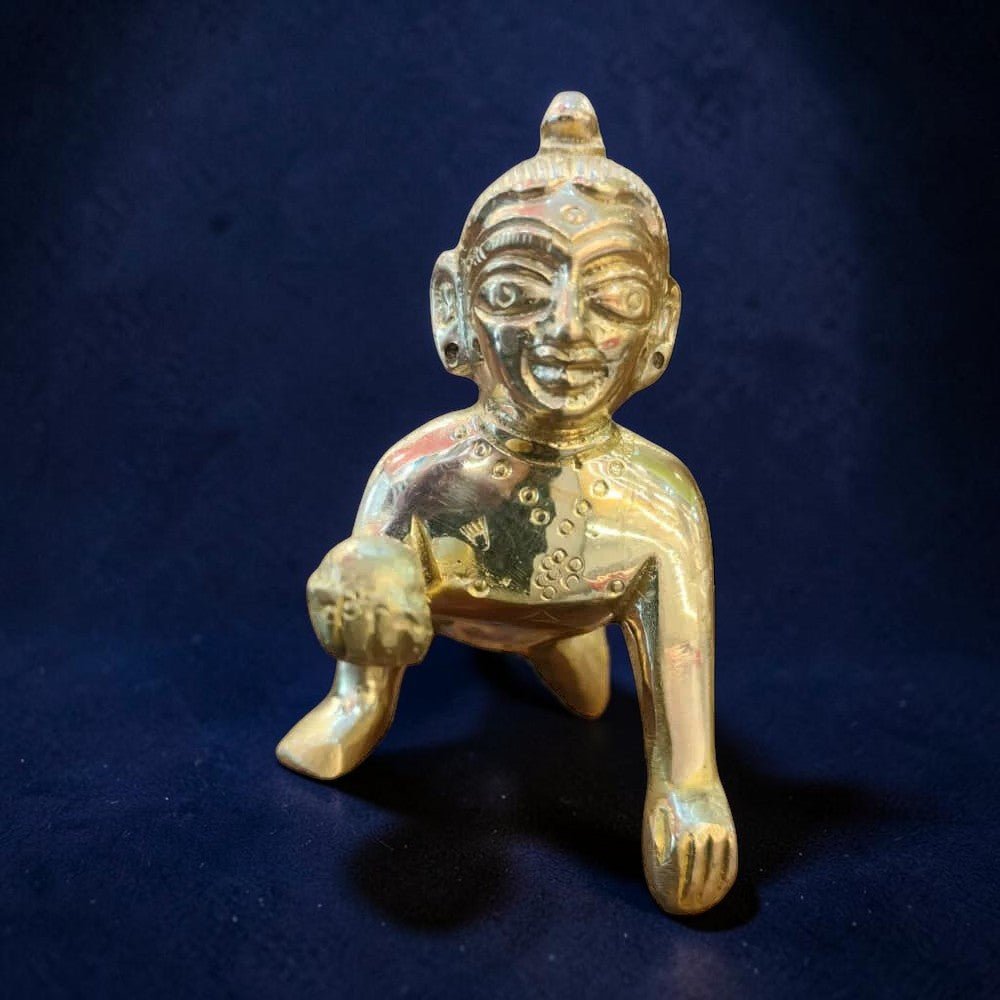 Handcrafted Brass Laddoo Gopal Idol (270g) for Home Temple | Royal Stuffs - Royalstuffs.com