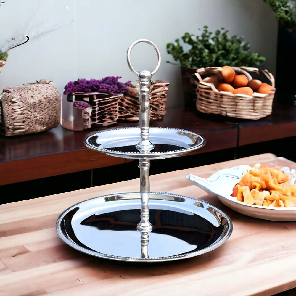 ROYALSTUFFS Cake Stand/Serving Platter for Home and Bakery Stainless Steel Cake Server (Silver, Pack of 1) - Royalstuffs.com