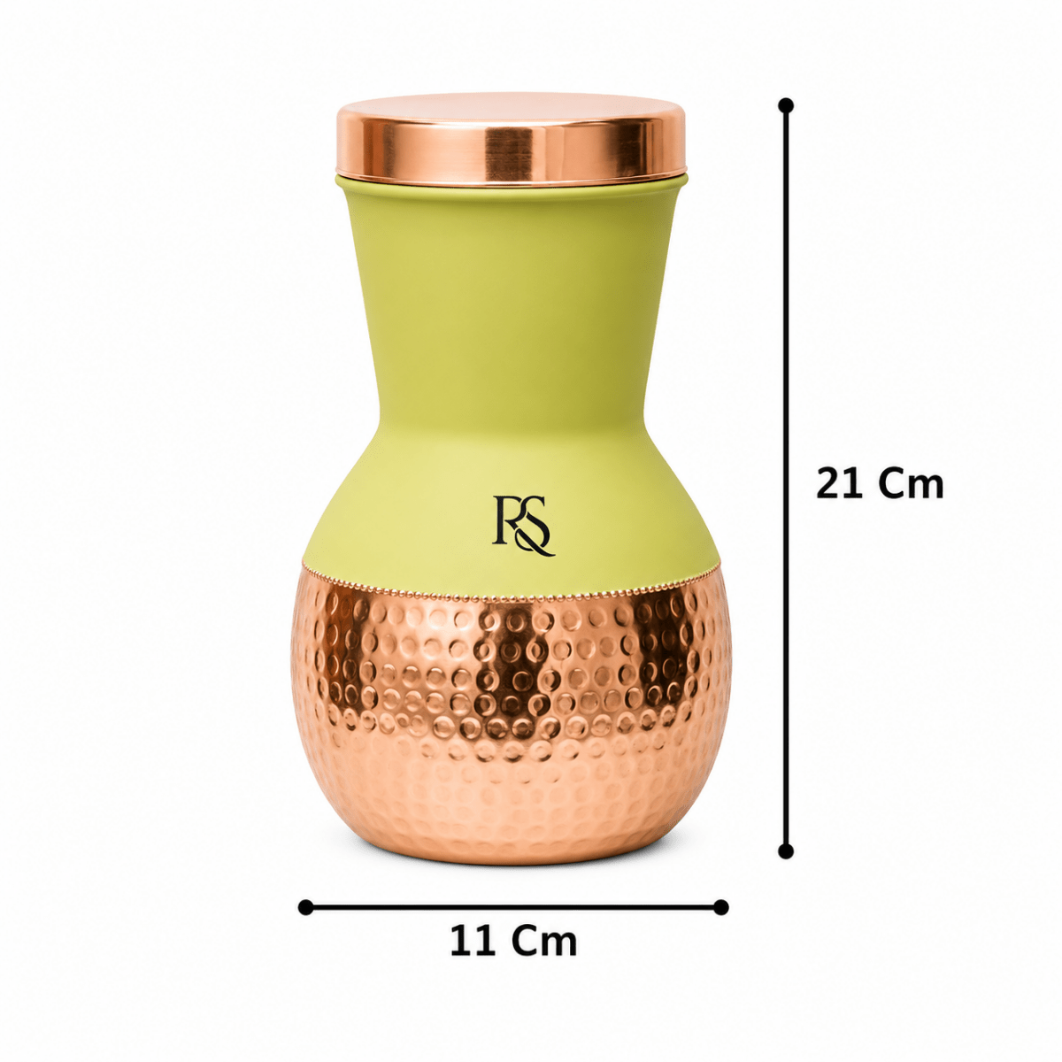 ROYALSTUFFS Copper Yellow Matka Pot with Inbuilt Glass Capacity 1250 ML - Royalstuffs.com