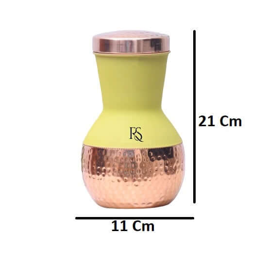 ROYALSTUFFS Copper Yellow Matka Pot with Inbuilt Glass Capacity 1250 ML - Royalstuffs.com