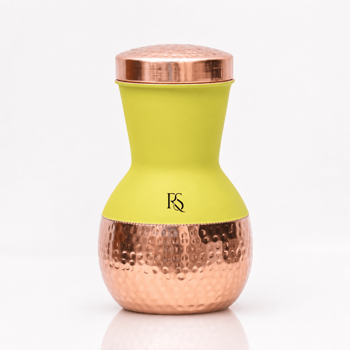 ROYALSTUFFS Copper Yellow Matka Pot with Inbuilt Glass Capacity 1250 ML - Royalstuffs.com