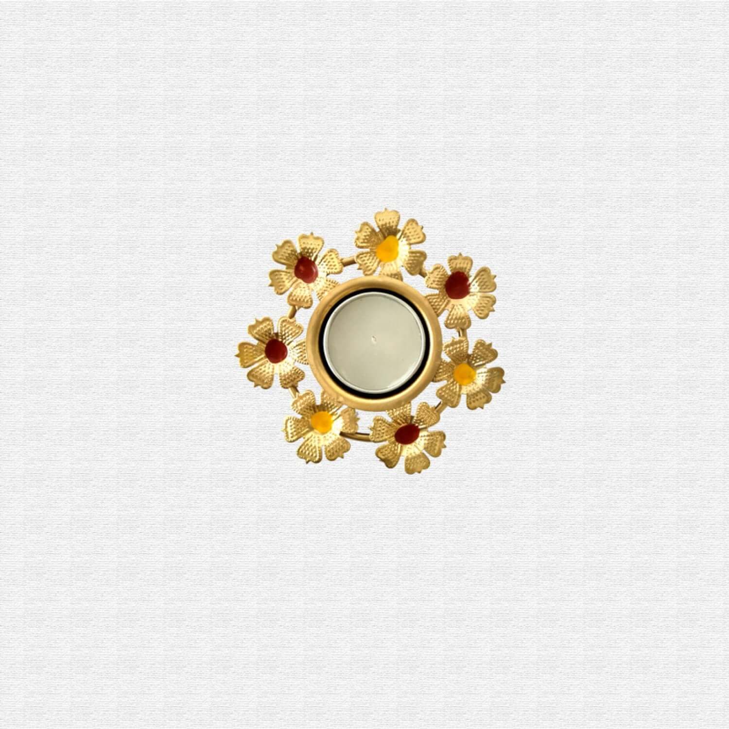 ROYALSTUFFS Decorative Flower Shape Design Metal Table Tea Light Candle Holder for Rangoli Diwali Home Decoration (Set of 6) - Royalstuffs.com