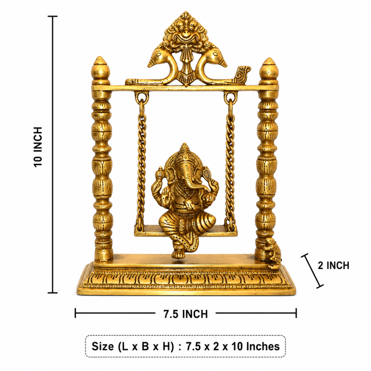 ROYALSTUFFS Ganesha on Swing Statue Idol Brass Height ( 10 Inch) - Royalstuffs.com