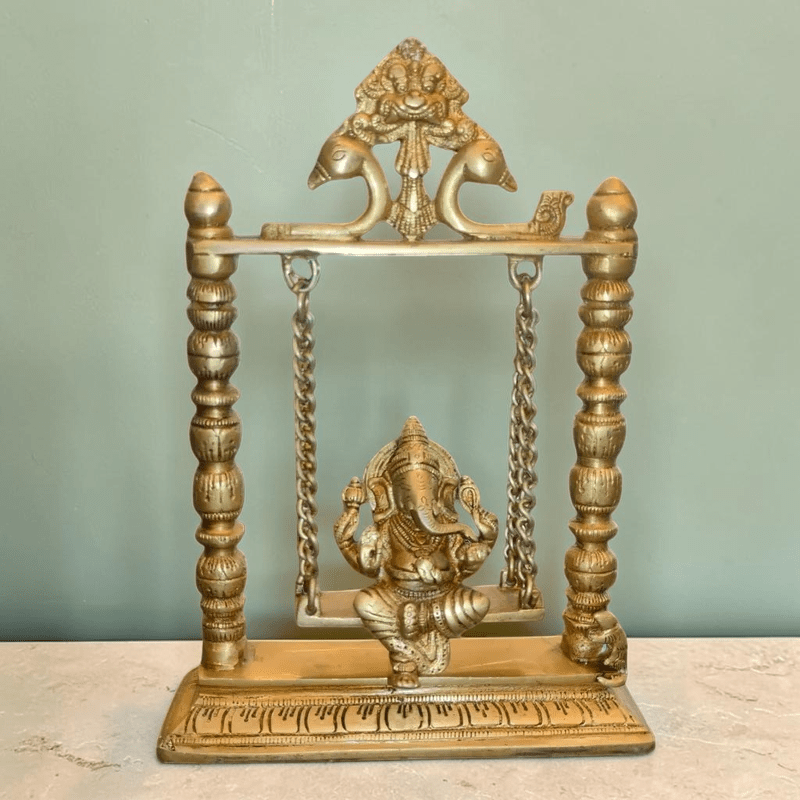 ROYALSTUFFS Ganesha on Swing Statue Idol Brass Height ( 10 Inch) - Royalstuffs.com