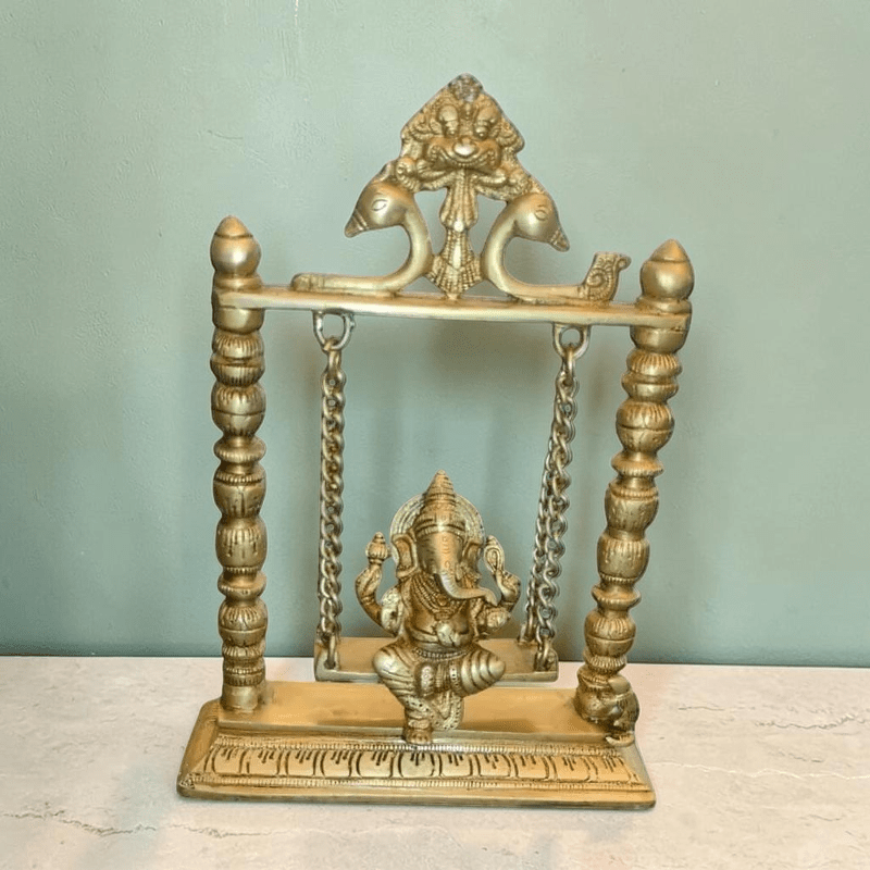 ROYALSTUFFS Ganesha on Swing Statue Idol Brass Height ( 10 Inch) - Royalstuffs.com