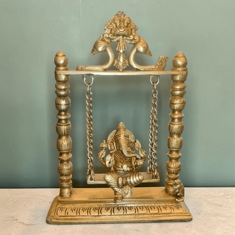 ROYALSTUFFS Ganesha on Swing Statue Idol Brass Height ( 10 Inch) - Royalstuffs.com