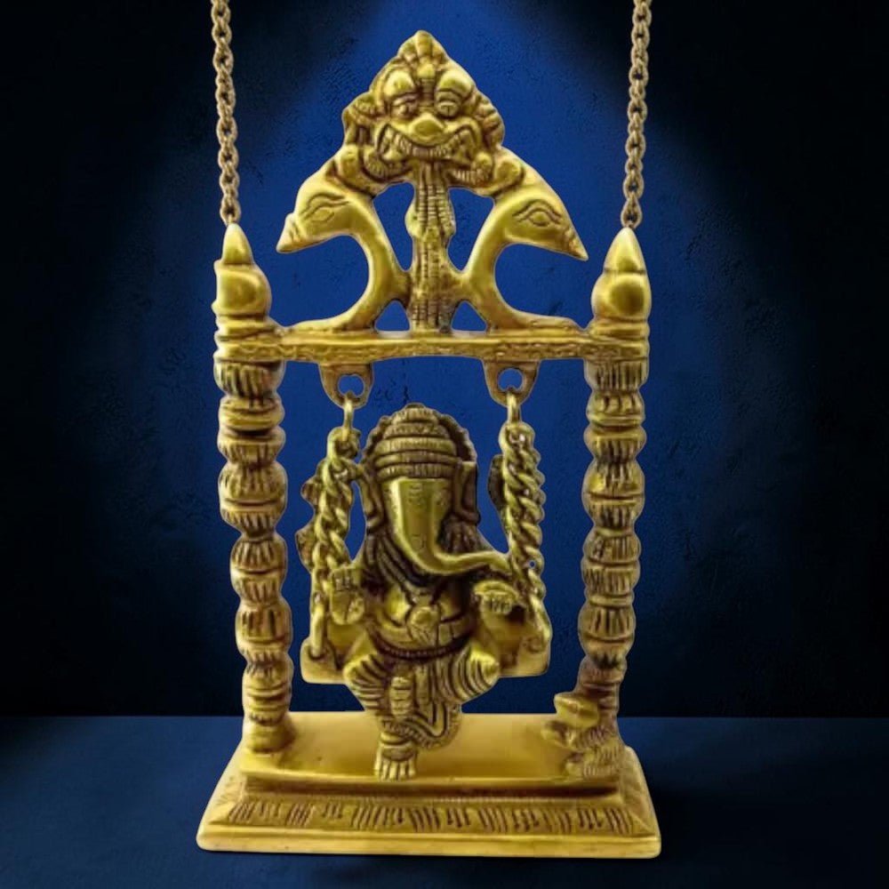 ROYALSTUFFS Ganesha on Swing Statue Idol Brass Height ( 8 Inch) - Royalstuffs.com