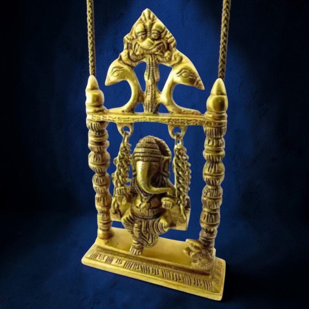 ROYALSTUFFS Ganesha on Swing Statue Idol Brass Height ( 8 Inch) - Royalstuffs.com