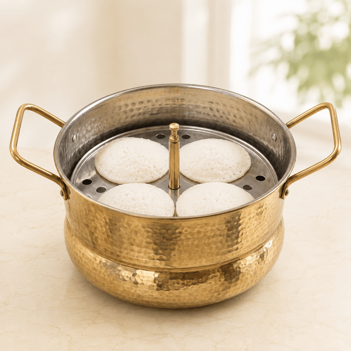 RoyalStuffs Handmade Brass Idli Maker with Pure Tin Coating (Kalai) – Medium Size Traditional Steamer - Royalstuffs.com