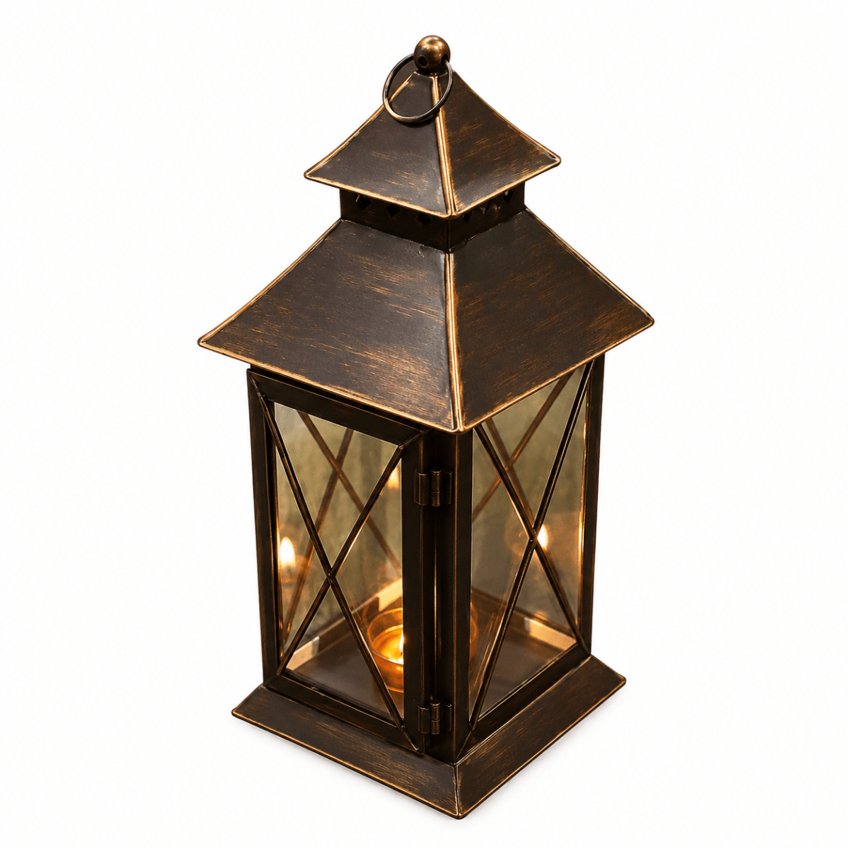 ROYALSTUFFS Hanging Moroccon Lantern for Decorations (Antique ) Brown Iron Table Lantern (4.5x4.5x12 Inch) - Royalstuffs.com
