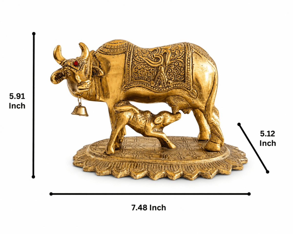 ROYALSTUFFS Kamdhenu Collections Aluminum Cow and Calf Statue Showpiece - Royalstuffs.com