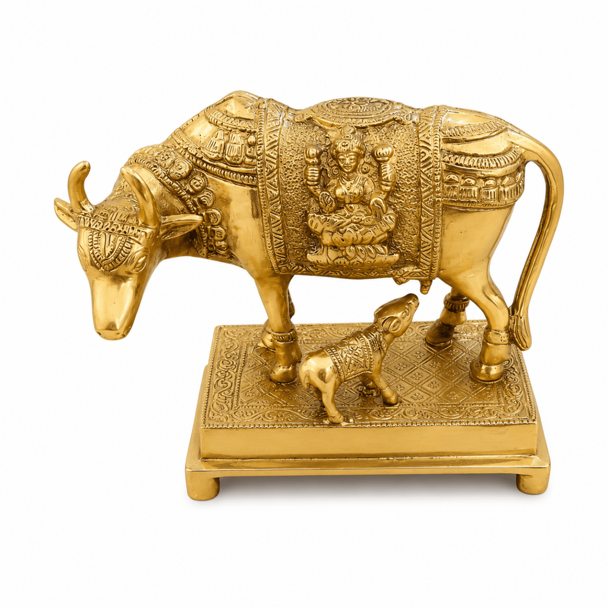 ROYALSTUFFS Kamdhenu Collections Brass statue Cow And Calf Statue Showpiece 5 inches height - Royalstuffs.com