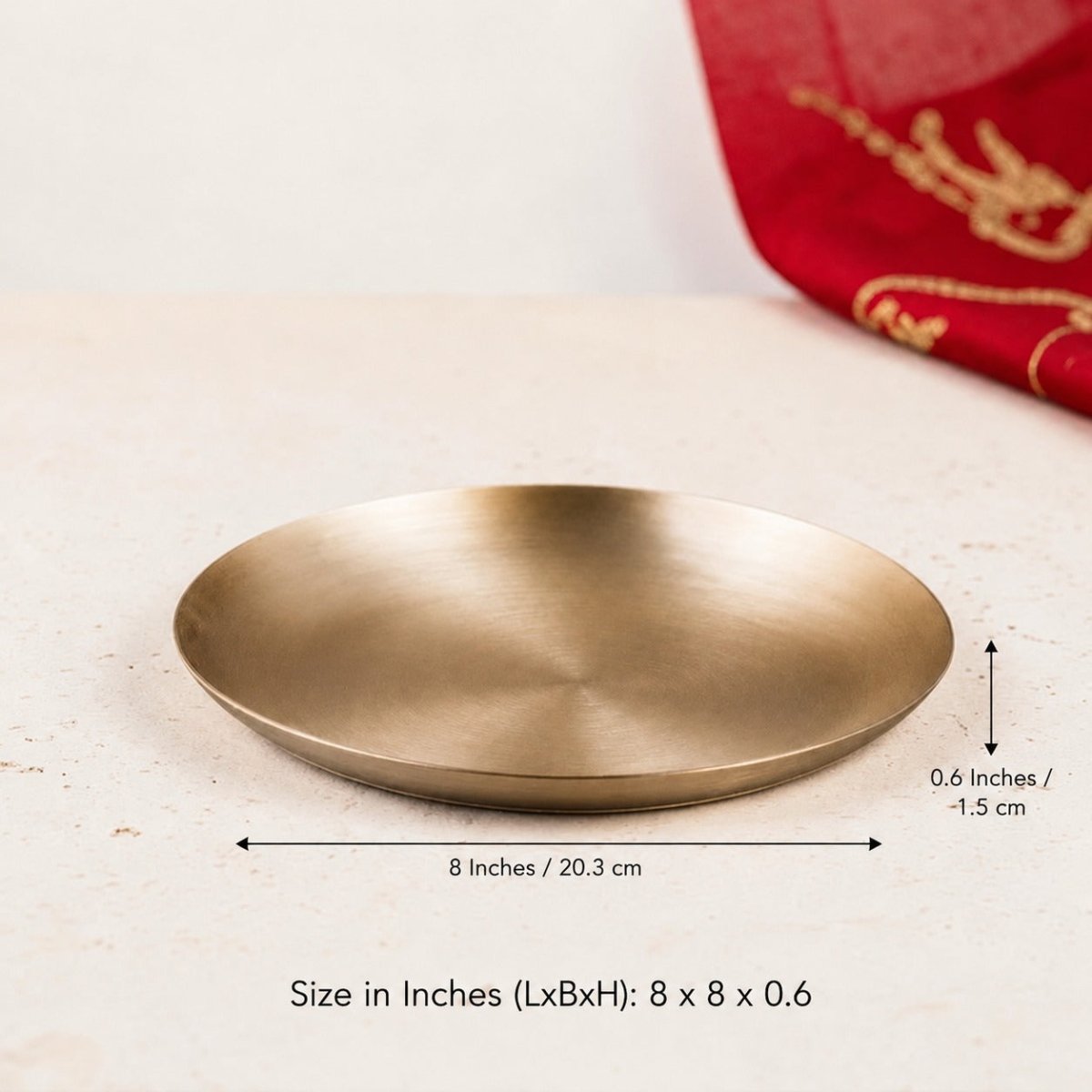 ROYALSTUFFS Maharaja Pure Kansa Quarter Plate | Handmade Bronze Dining & Serving Plate | 8 Inch | 500g - Royalstuffs.com