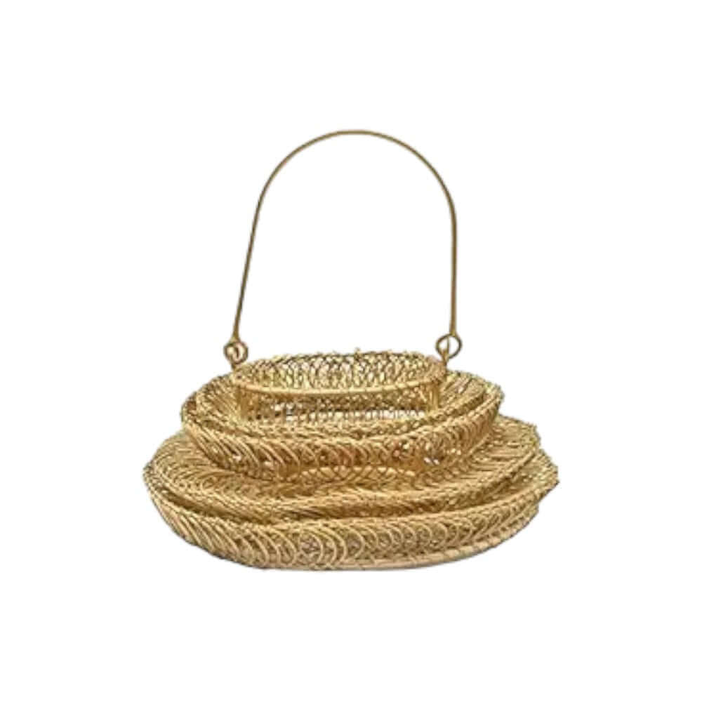 ROYALSTUFFS Metal Mesh wire Hamper Shagun Basket | Metal Big Basket/Gifts Hamper Basket/Serving Basket/Fruit Basket/Dry Fruit Basket/Packing Tray (Golden) - Royalstuffs.com