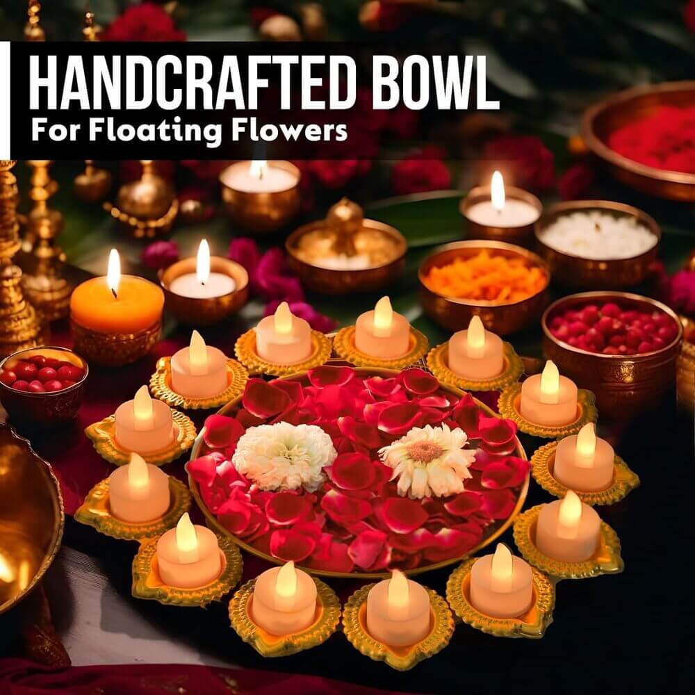 ROYALSTUFFS Metal Urli with Diyas Iron 13 - Cup Candle Holder (Gold, Pack of 1) - Royalstuffs.com