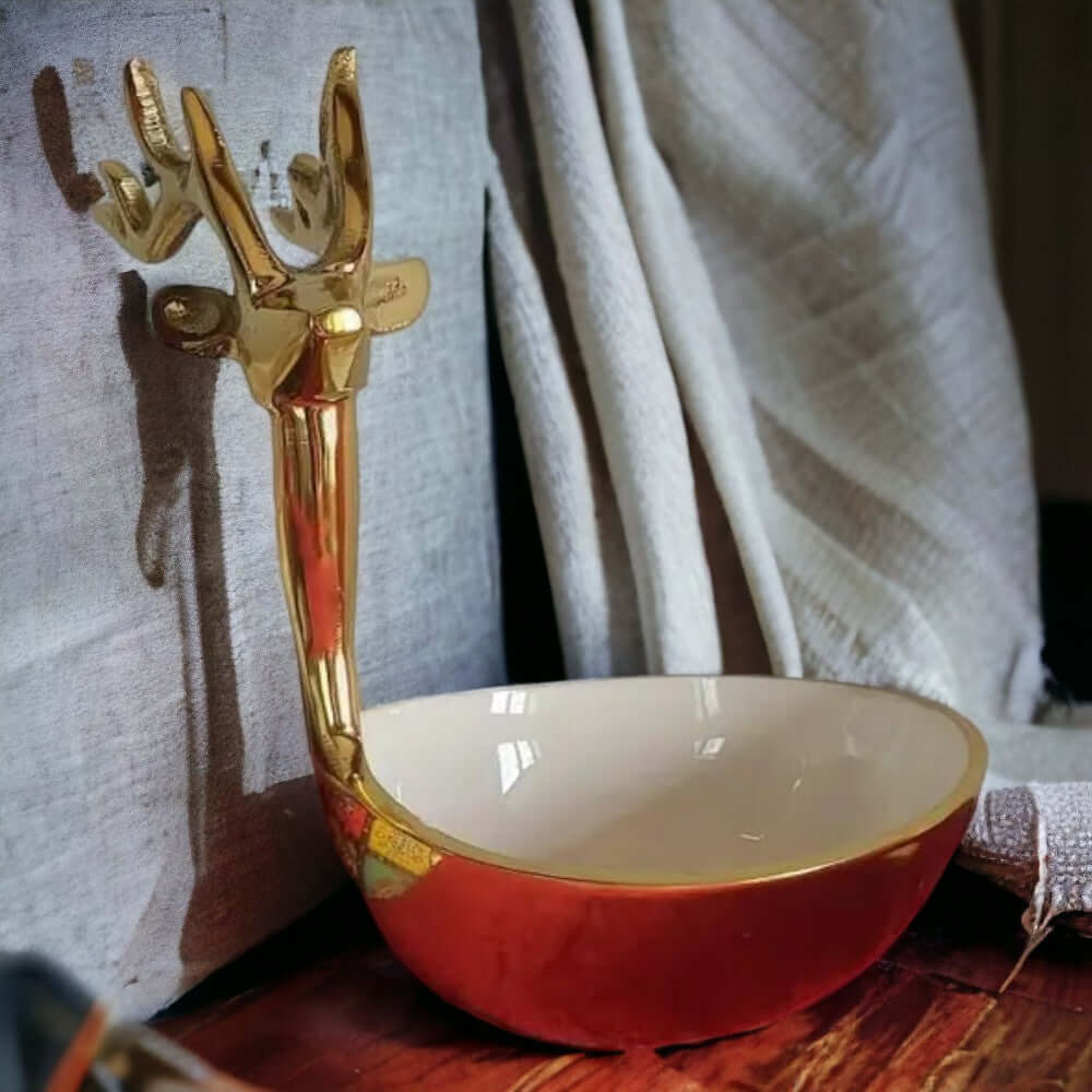 ROYALSTUFFS Multipurpose Golden Metallic Holiday Decorative Deer Bowl 8 inch Tall (Golden) - Royalstuffs.com